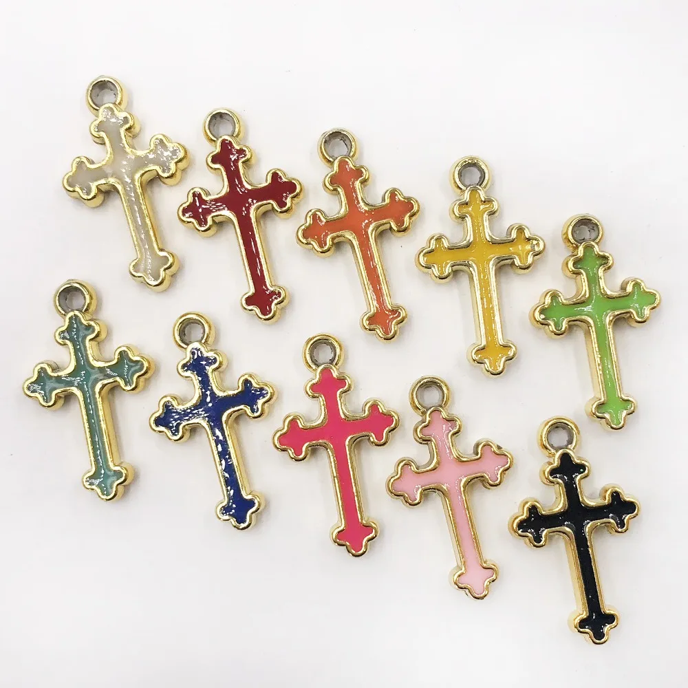 

30pcs Gold Color resin Cross Enamel Charm Pendant For Jewelry Making Accessories DIY Earring Necklace Findings 30x17x4mm Hole:2m