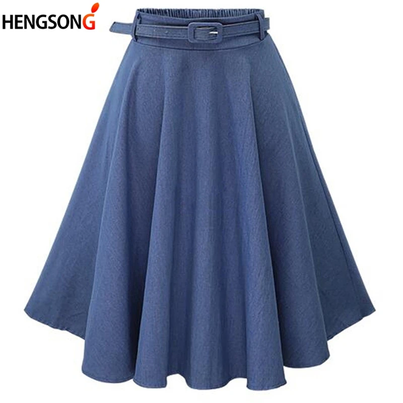 Осенне-зимняя модная женская юбка винтажная Ретро плиссированная юбка миди с высокой талией джинсовая Расклешенная юбка с поясом Saia Femininas