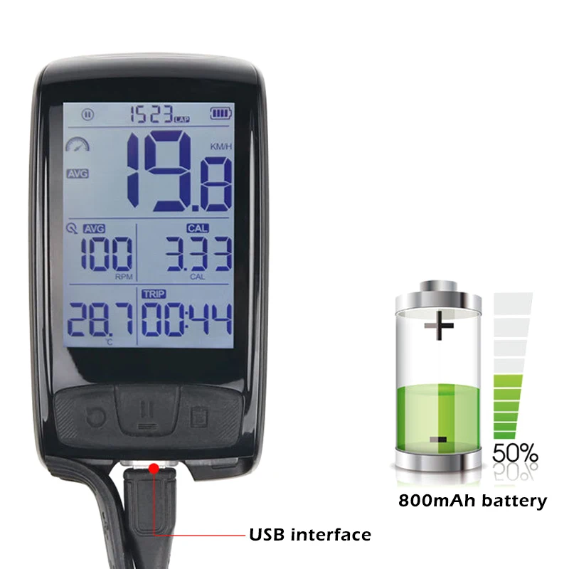 

Bike Wireless Stopwatch Waterproof Chargeable Digital Display Speedometer for Bicycle BHD2