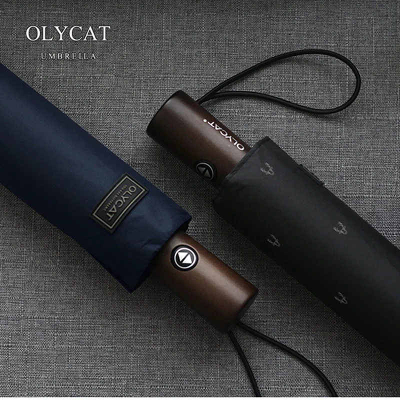 OLYCAT Новое поступление автоматический мужской зонт три сложения с деревянной ручкой черное покрытие Защита от солнца складные зонты 10 к ветрозащитный