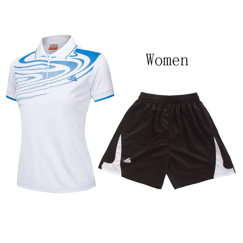 Костюмы для бадминтона для мужчин/женщин, настольные теннисные костюмы, теннисные майки с отложным воротником+ шорты, одежда для влюбленных pingpong Джерси+ шорты - Цвет: Women White Set