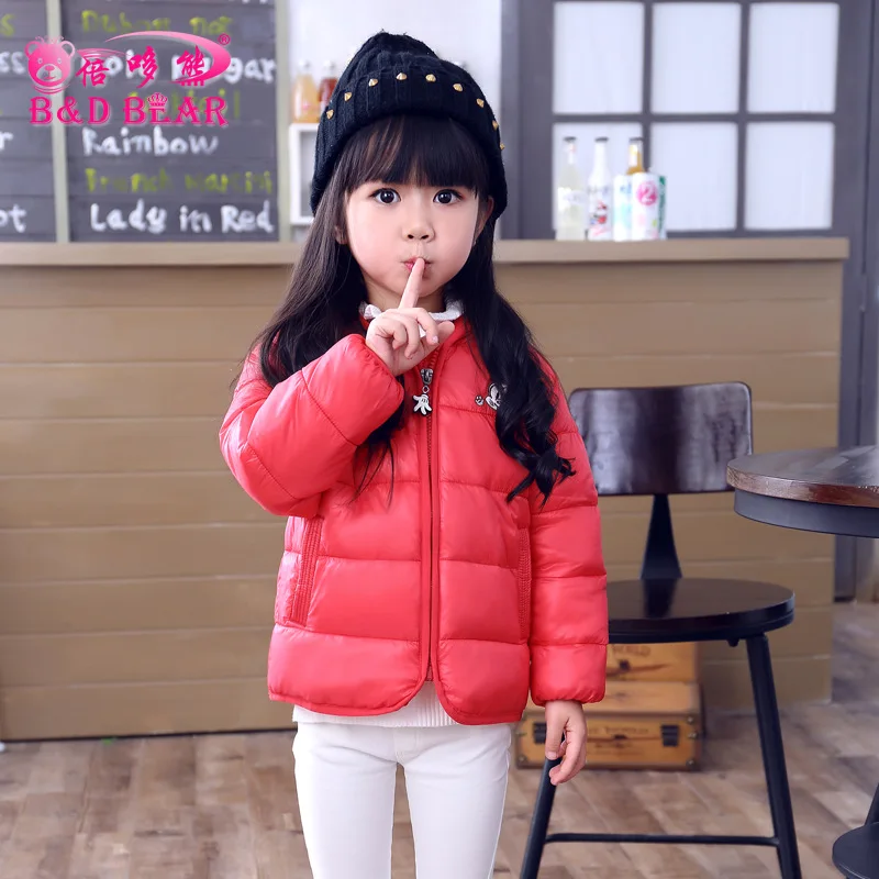 Корейский теплый детский хлопковый пуховик с капюшоном ярких цветов для мальчиков и девочек