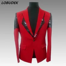 Блестящие черные блёстки красные пиджаки для мужчин певец и ведущий сценический наряд формальный Выпускной костюм модный тонкий мужской повседневный пиджак верхняя одежда