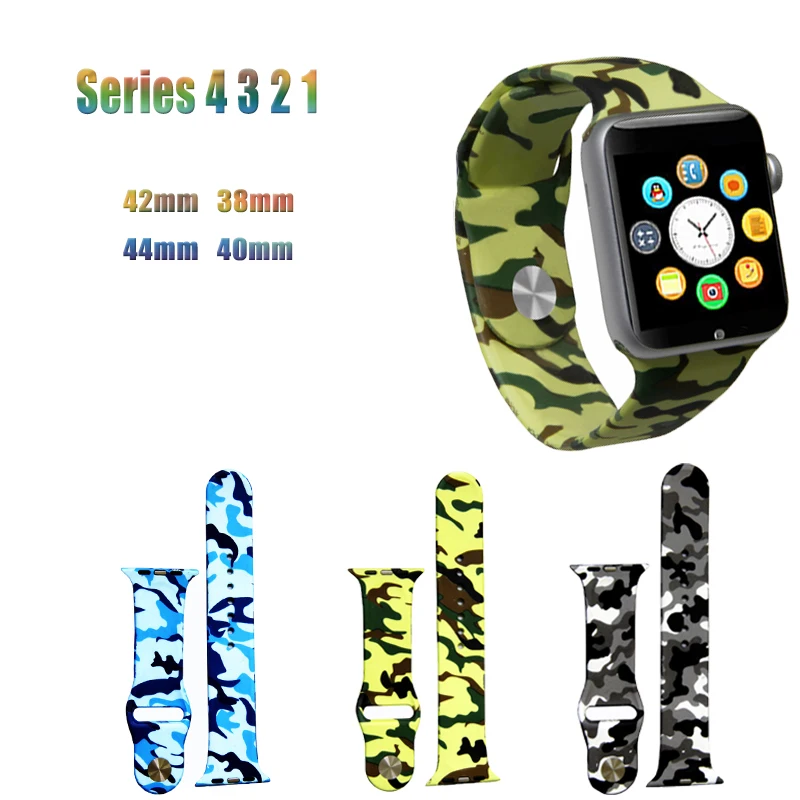 Камуфляжный силиконовый ремешок для Apple Watch 4 44 мм 40 спортивный браслет iWatch серии 3