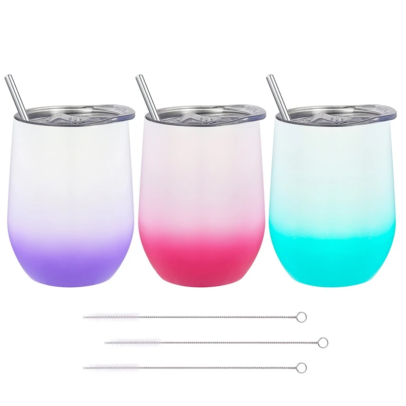 

Gradient Color Double-insulated Glass Stainless Steel Tumbler Cup With Lid For Coffee Cocktails Stemless Wine Glass Tumbler