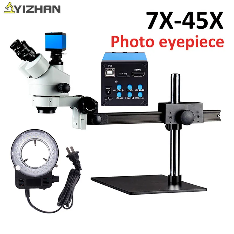

Trinocular Stereo Microscope Professional Camera 16MP HDMI Stereo Microscope Soldering Phone Repair Trinocular Mikroskop 7X-45X
