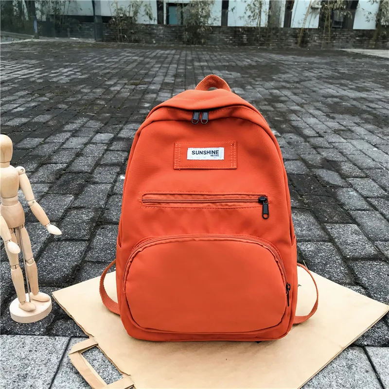 Школьный рюкзак для девочек-подростков, студенческий рюкзак, женская школьная сумка, большой подростковый рюкзак, молодежный рюкзак с высокой спинкой, розовый нейлон, новинка - Цвет: Оранжевый