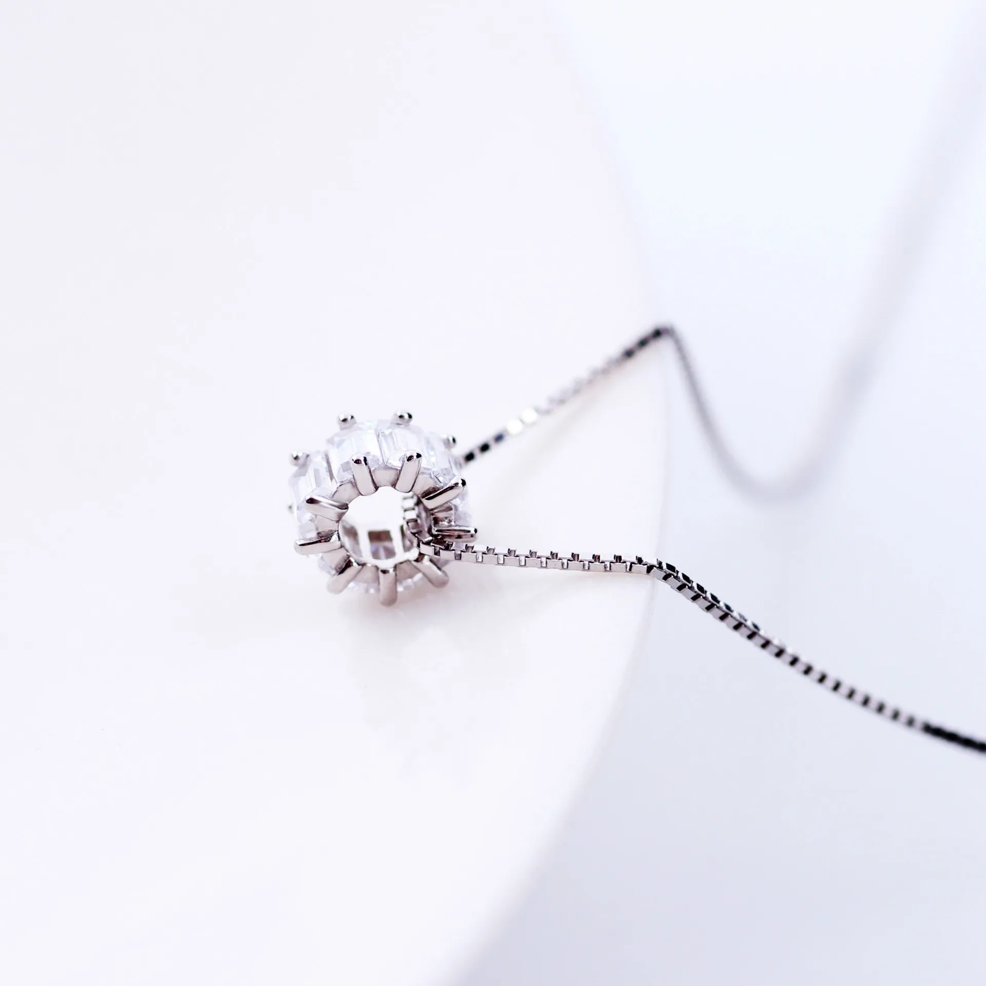 sun CZ women round necklace 100% 925 Sterling silver nacklace Jewellery Clavicle chain pendant charms girl gift chocker