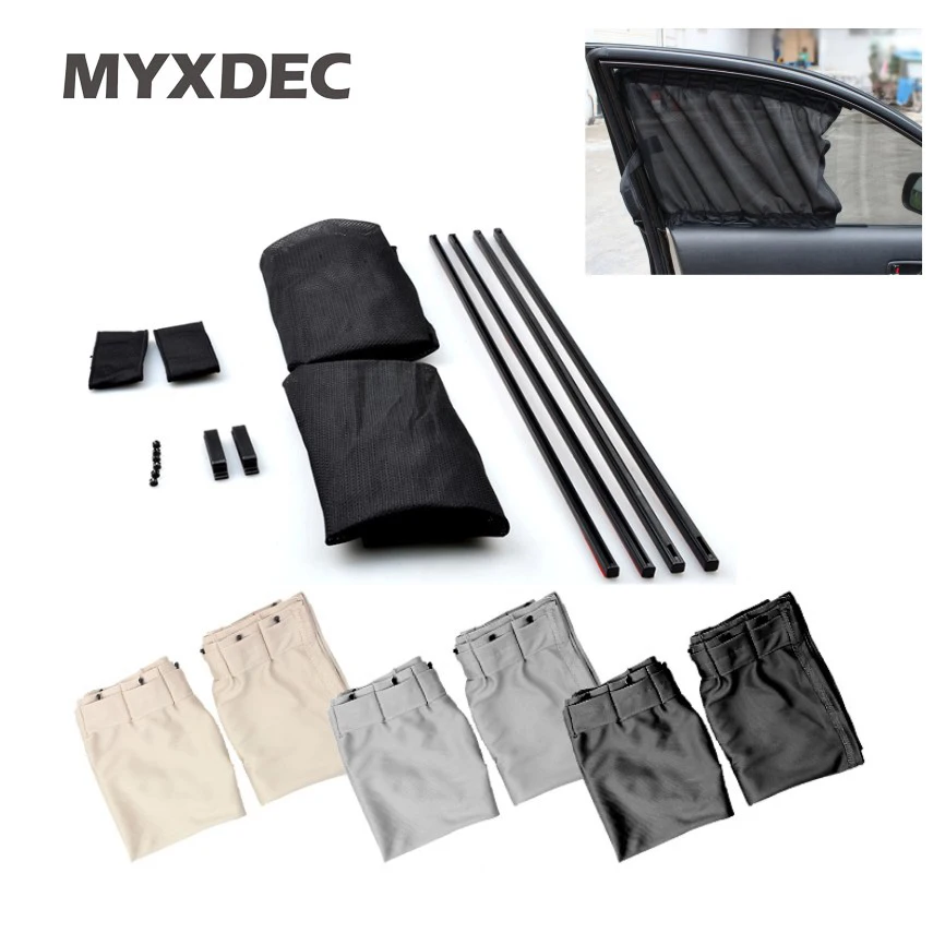 2Pcs/set Cotton Fabric Mesh Fabric Car Auto Windshield Window Curtain Sunshade Set UV Protection Side Black Beige Gray