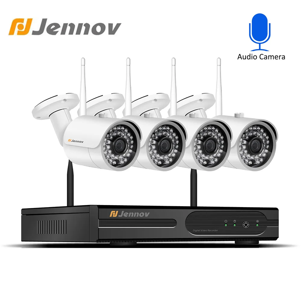 Jennov 4CH DVR беспроводная камера видеонаблюдения безопасности Системы комплект 2.0MP