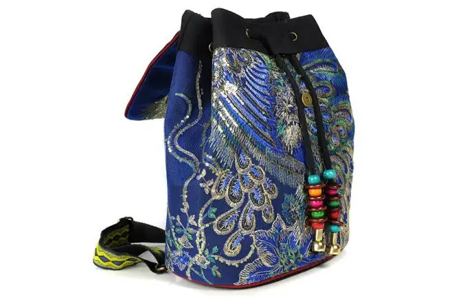 Винтажный женский рюкзак в стиле бохо с вышивкой Феникса, павлина, пайеток, Национальный рюкзак с бусинами для путешествий, школьная сумка на плечо для женщин