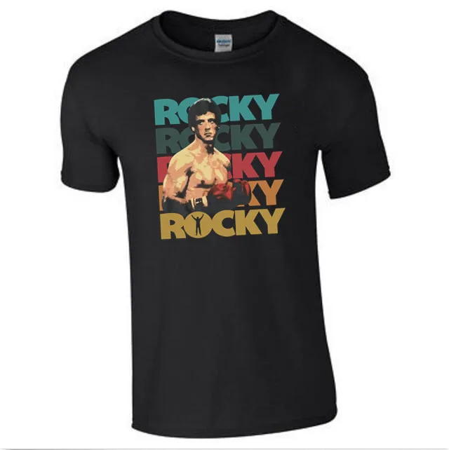 Бесплатная доставка футболка Rocky Balboa новый черный Вереск лицензированный 70