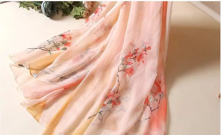 Весенний дизайн шелковый длинный шарф для девочек большой размер шаль из пашмины брендовые шарфы женский шарф лето