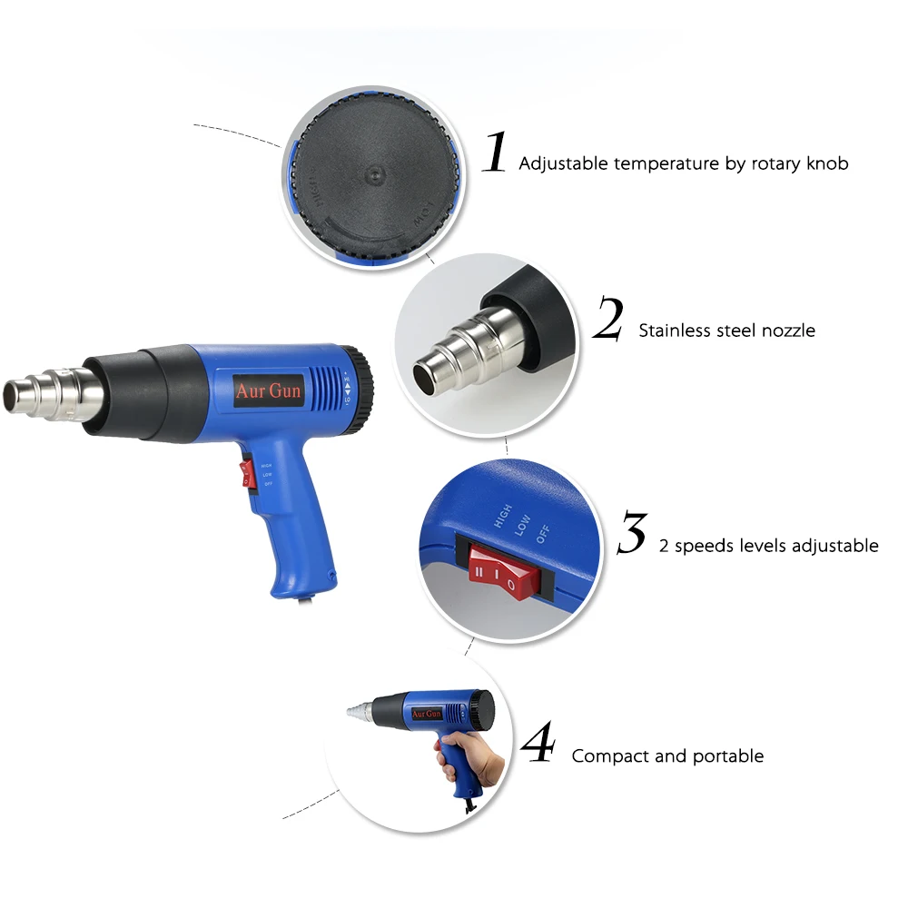 1800 Вт Электрический воздушный Нагреватель, пистолет с контролем температуры, фен для волос, паяльник, фен, пистолет, строительный инструмент с 4 насадками