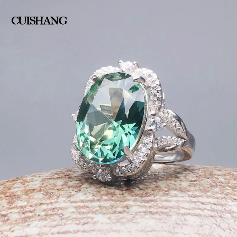 CSJ Created Green Sapphire Ring Sterling 925 Silver Classic Design Fine Jewelry Women Party Wedding Gift