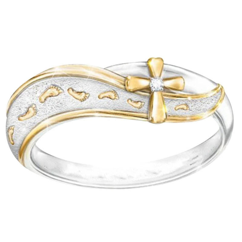 

New Creative Footprints Frosted Cross Ring Gold Color Ring