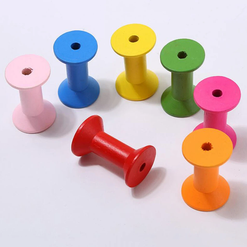 100 Pieces Colorful Wooden Sewing Tools Empty Thread Spools Sewing Crafts DIY Making Finding Supplies