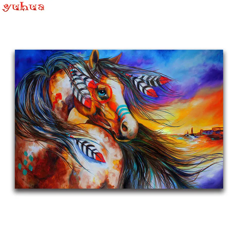 Full square Diamond painting Cross stitch Amazon horse 3D DIY embroidery color feather full round mosaic animal | Дом и сад