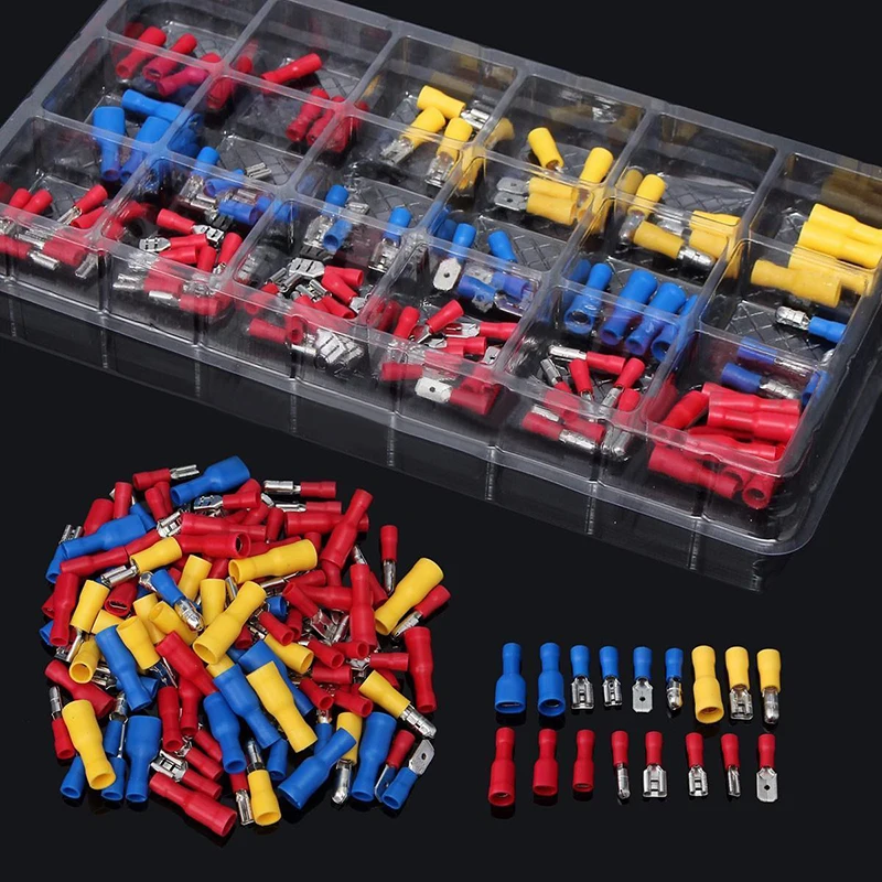 120pcs Insulated Crimp Butt Spade Ring Fork Terminal Wire Connector Kit Set 22-10AWG Terminals