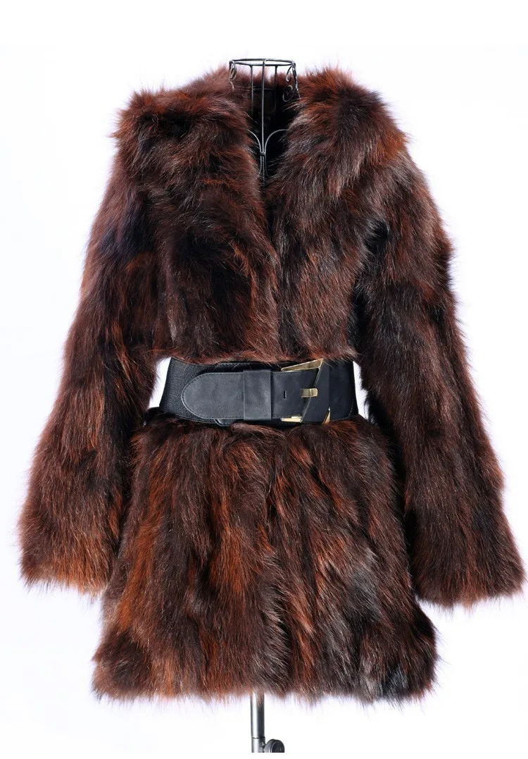Новое подлинное пальто из натурального меха енота Женская длинная куртка из натурального меха Роскошные зимние жилеты