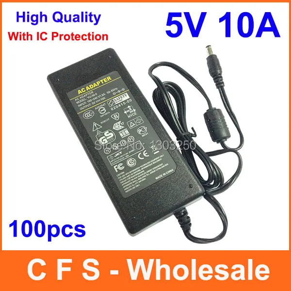 High Quality 5V 10A Power Supply AC to DC 50W Adapter for WS2811 WS2801 RGB LED Strip CCTV Free shipping 20pcs Lots wholesale |