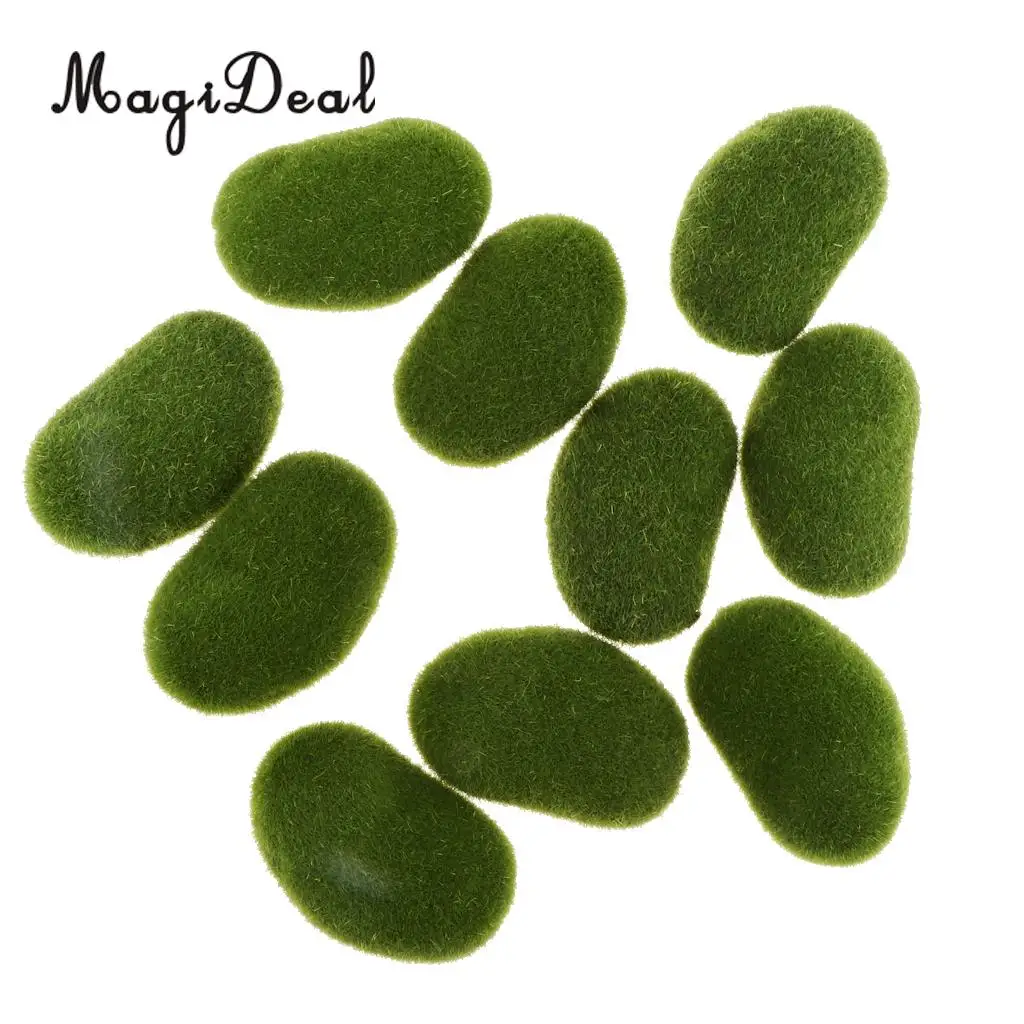 10pcs Artificial Decorative Moss Stones Ball Simulation Flocking Bryophytes Grass Plants Green Moss DIY Micro Landscape Decor
