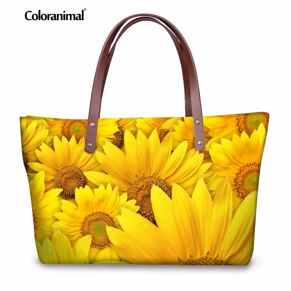 cheap Coloranimal 3D beautiful Helianthus Annuus L Hyacinth Flower Women Large Capacity Handbag Clutches Bag Casual Tote Bag for Lady