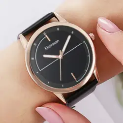 Модные часы Reloj Mujer, черные кварцевые часы для женщин, кожаный ремешок для браслета, повседневные наручные часы для женщин