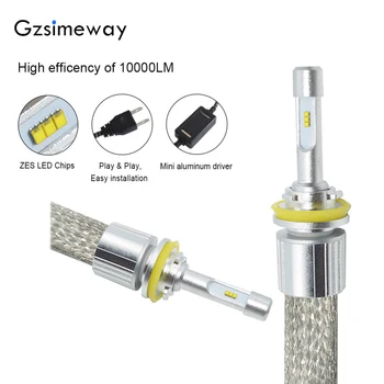 

Gzsimeway car LED H4 H7 headlamp white 6000K H8 H11 H1 H3 Hb3 HB4 HIR2 h27 D2S D3S D4S car led Headlight Bulb 10000LM front lamp