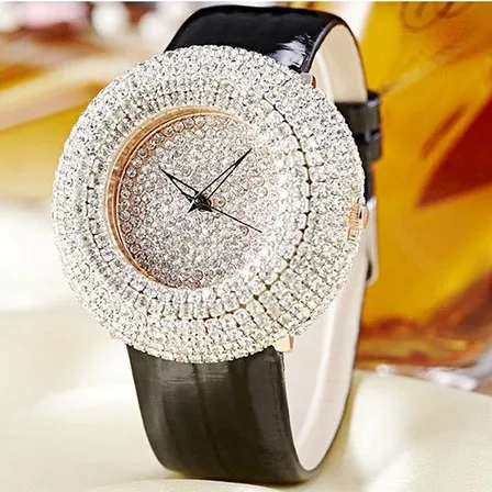 Beste 2018 Zomer Vrouwen Volledige Rhinestone Horloges Oostenrijk Crystal Diamond Stone Horloge Grote Wijzerplaat Jurk Horloges Lederen Horloge