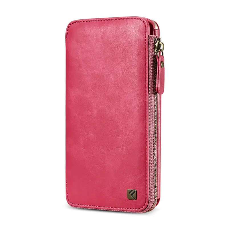 Многофункциональный чехол-кошелек FLOVEME для iPhone 6, 6 S, 7, 6, 6S Plus, 7 Plus, чехол из искусственной кожи на молнии, чехол-сумочка для iPhone 6, 6 S, 7 - Цвет: Hot Pink