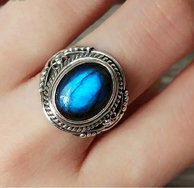 Nepal Silver Sterling Silver Ring Inlaid Labradorite Big Yards Size