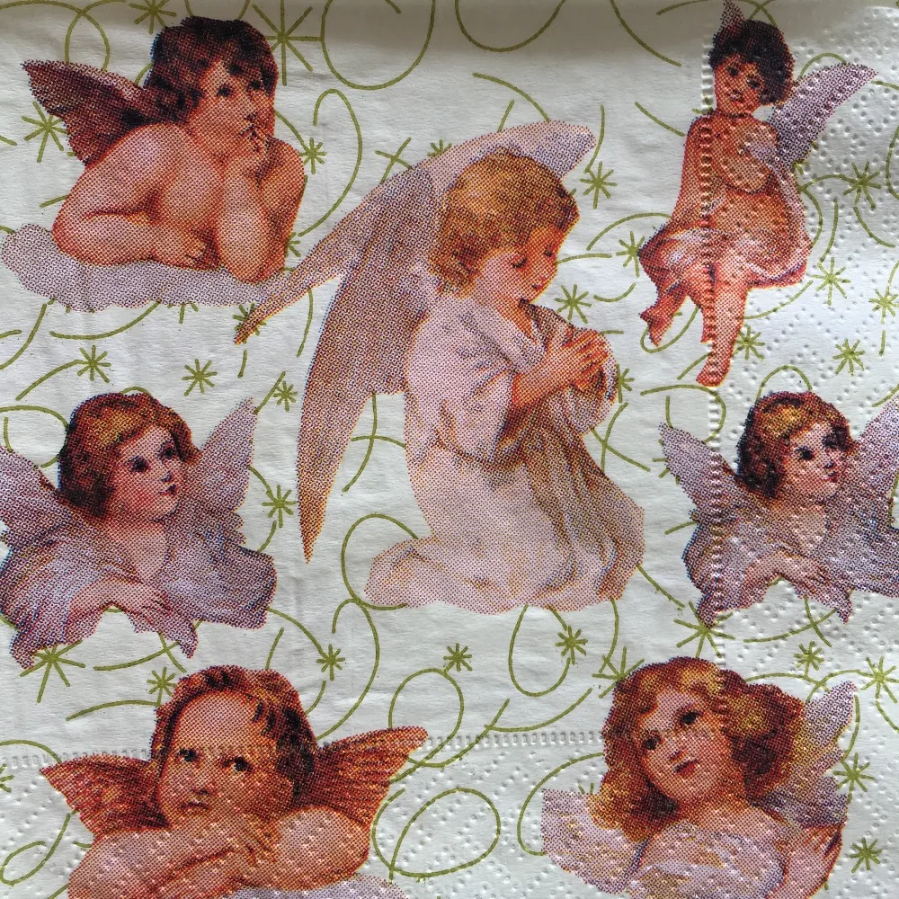

25cm Decoupage vintage napkin paper cute tissue Angel wedding baby shower party home dinner cocktail decor elegant serviettes