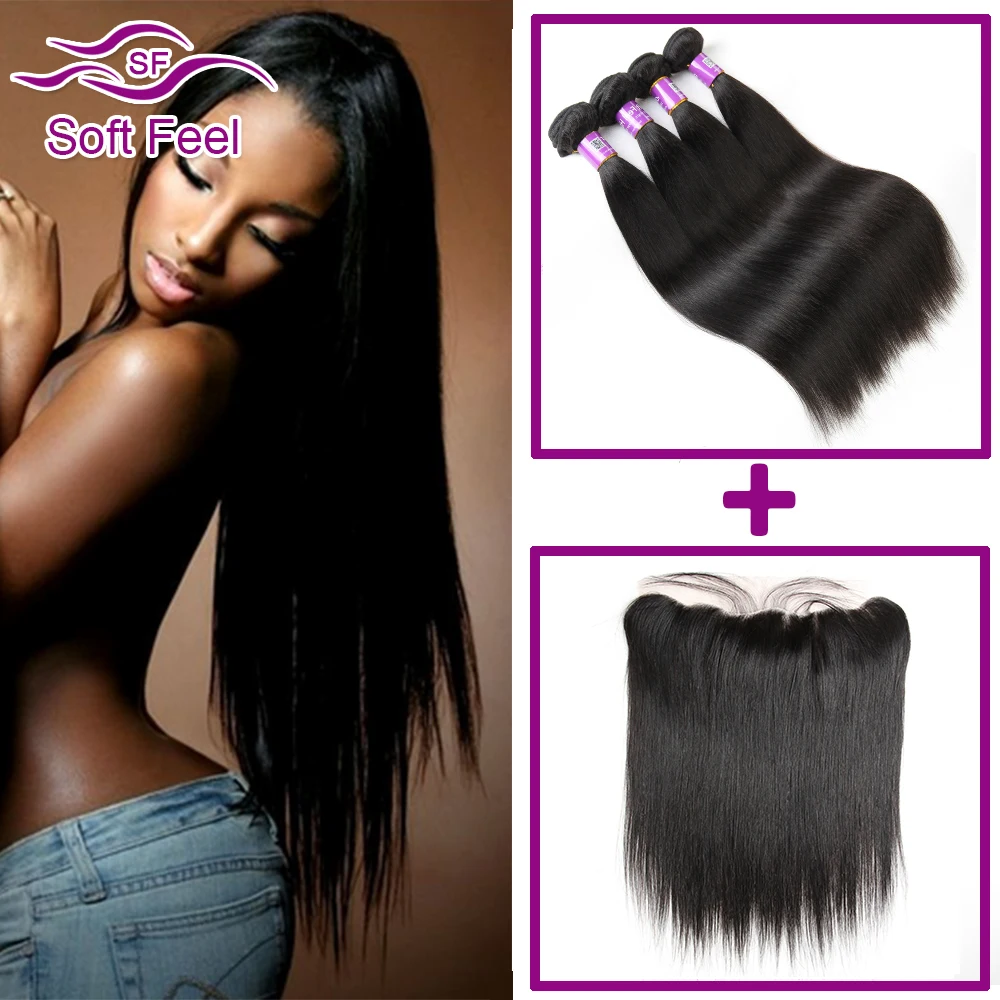 

Peruvian Virgin Hair Straight 3/4 Bundles With Closure Full Lace Frontal Closure With Bundles Straight Human Hair With Frontal