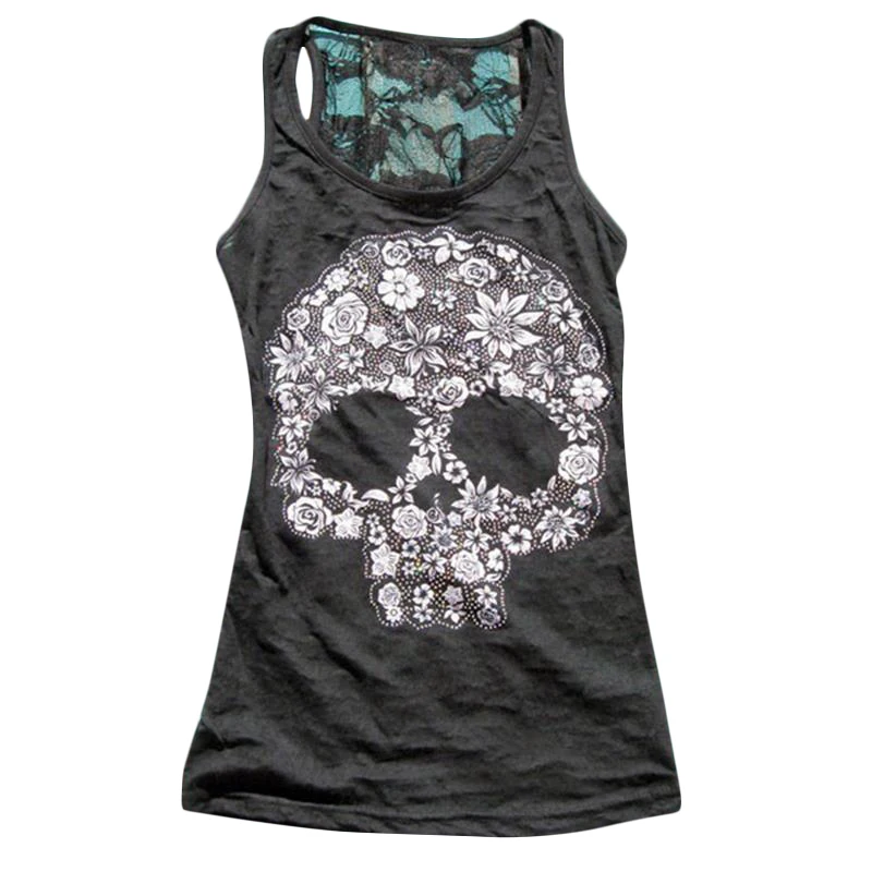 2017 Women Tank Tops Summer Vest Punk Rock Skull Print Tank Casual