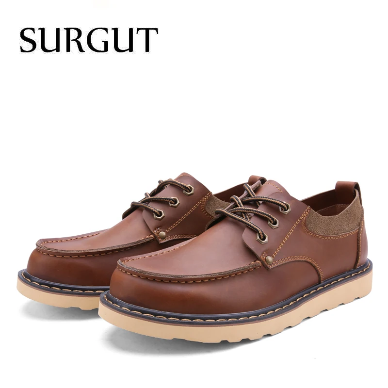 SURGUT 2019 Hot Sale Men's Shoes Genuine Leather Design Summer Breathable Shoes Spring Autumn Working Shoes Men Casual Shoes