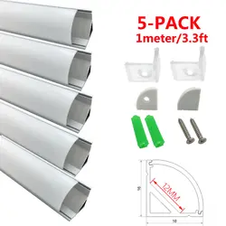 LED Алюминий канала Системы с изогнутой крышка unvarysam 5-Pack 3.3ft/1 м 9x17 мм внутренний ширина 12 мм V-Форма LED Алюминий профиль