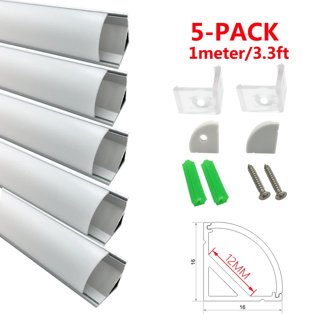 LED Aluminum Channel System with Curved Cover UnvarySam 5-Pack 3.3ft/1M 9x17mm Internal Width 12mm V-Shape LED Aluminum Profile LED Aluminum Channel System with Curved Cover UnvarySam 5-Pack 3.3ft/1M 9x17mm Internal Width 12mm V-Shape LED Aluminum Profile