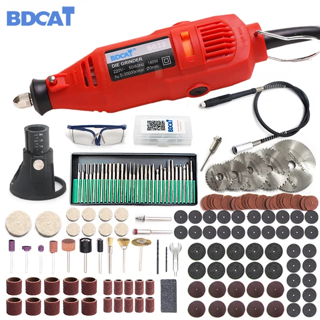 BDCAT 180 Вт электрический Dremel гравировальный Мини дрель полировальный станок с переменной скоростью роторный инструмент с 186 шт. электроинструменты аксессуары