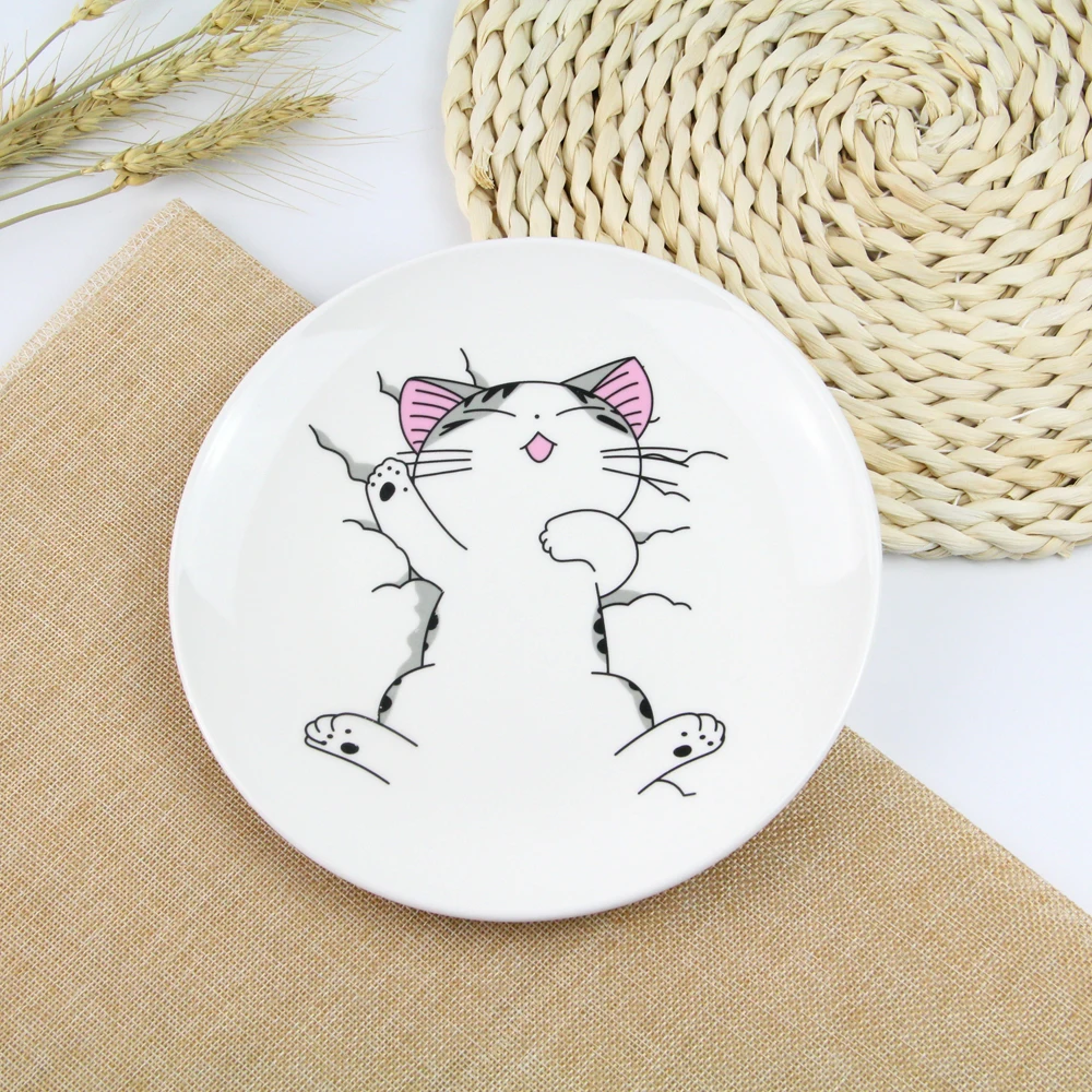 1 шт. белая керамическая тарелка с рисовой кошкой 8 дюймов|tableware bone china|tableware