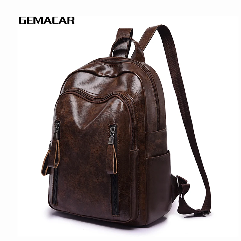 

Simple Waterproof Backpack Ladies PU Leather Young Female Retro Backpack Black Brown Casual Lady Knapsack