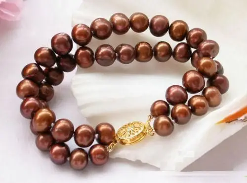 

Gold Clasp 2 Rows AAA 9-10mm South Sea Chocolate Pearl Bracelet 7.5-8 Inch