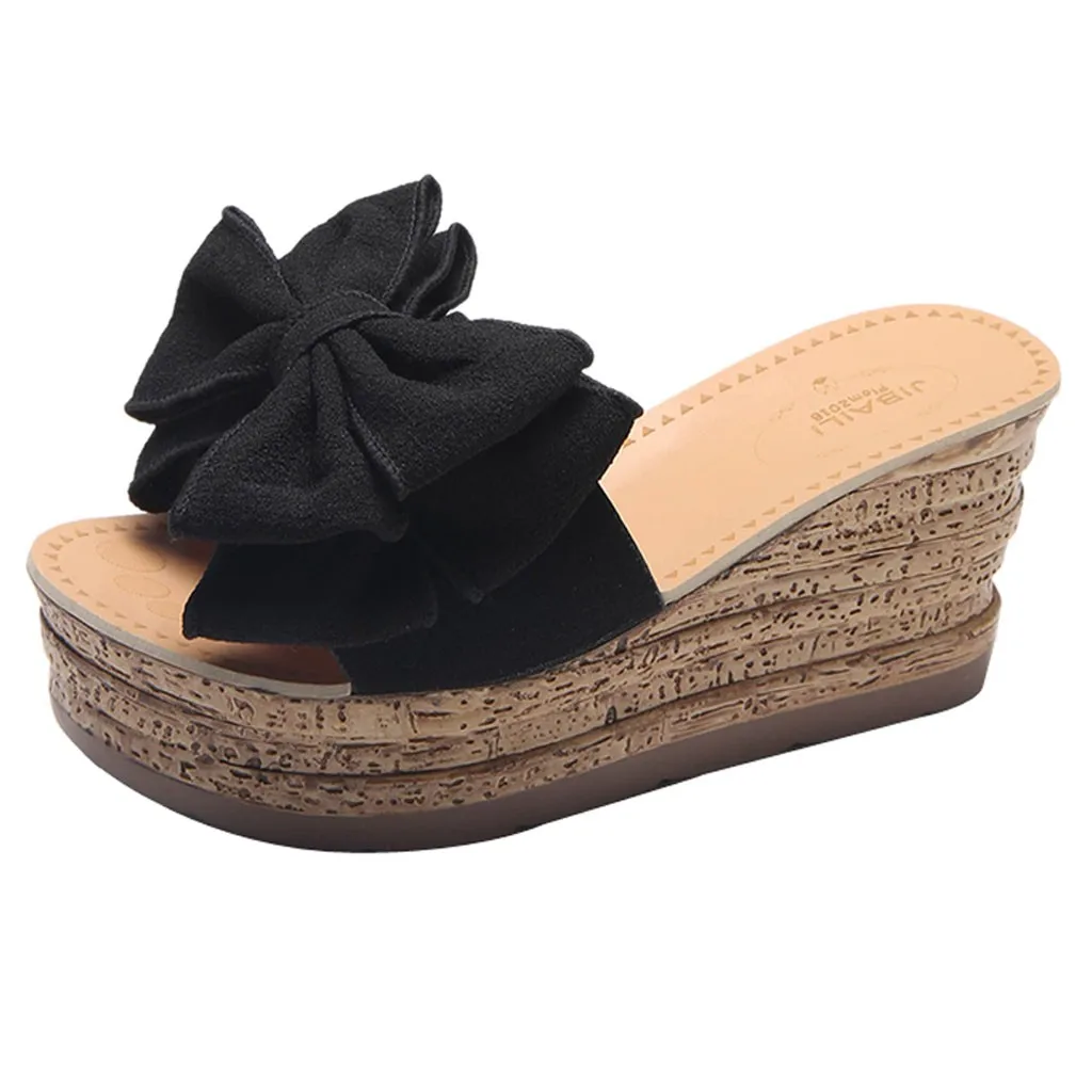 SAGACE/женские модные однотонные туфли на танкетке с бантом Босоножки с открытым носком обувь на каблуке «рюмочка» износостойкая обувь на толстой подошве 17 мая