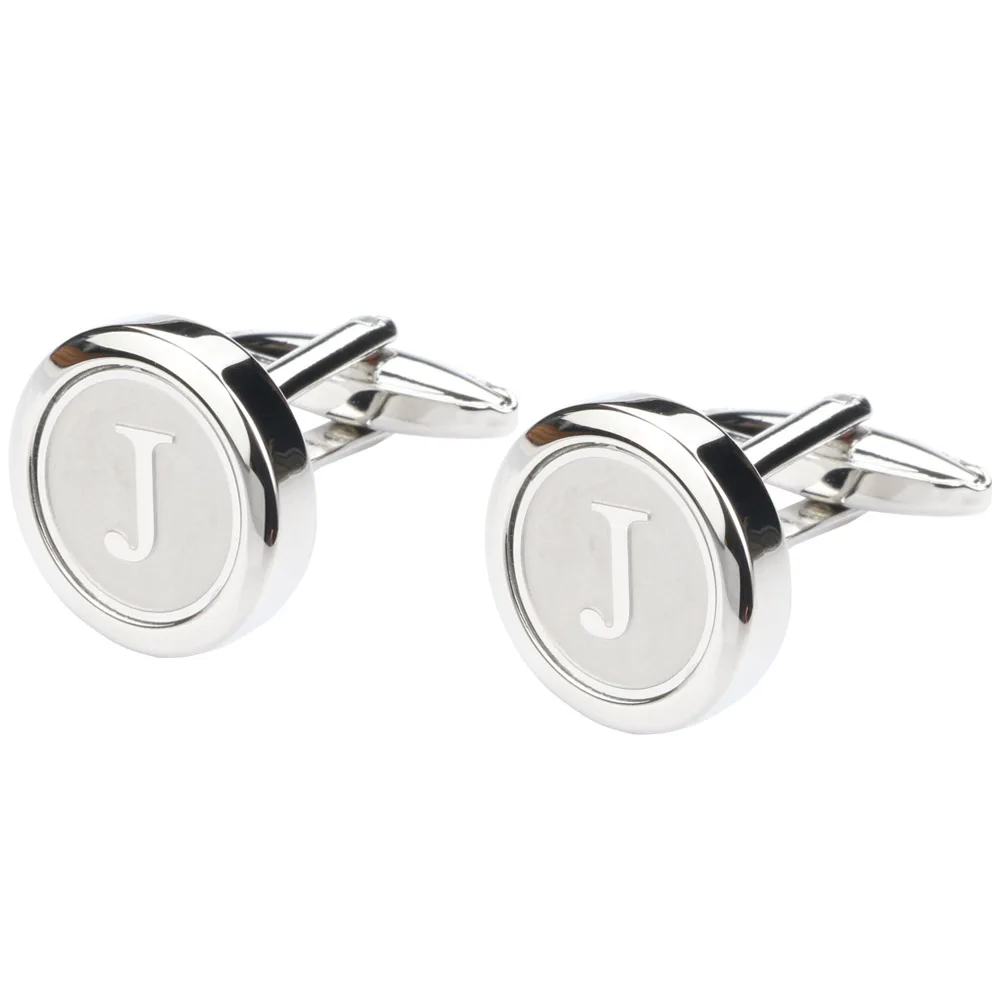 Мужские классические серебряная буква запонки Бизнес свадебные рубашки A-Z запонки и коробка - Окраска металла: J