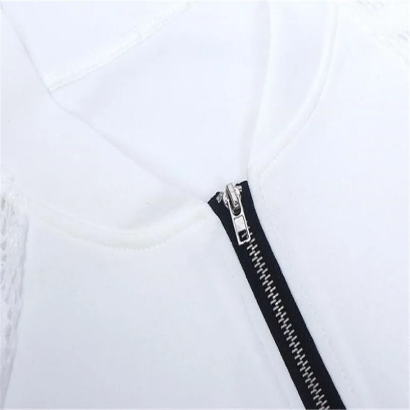 Lace Sleeve Women Basic Coats Long Sleeve Lace Patchwork Transparent Zipper Casual Slim Jacket Coat Bomber Jacket Outwear 40OC3114