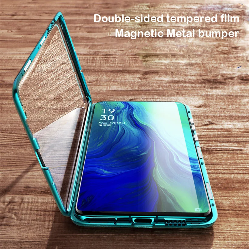 R just магнитный металлический чехол бампер для OPPO Reno 10x zoom закаленное стекло задняя