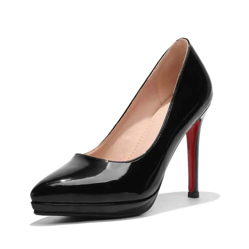 Женские туфли на высоком каблуке с красной подошвой; женские туфли-лодочки на платформе; пикантные женские туфли с острым носком на тонком каблуке; Цвет черный, розовый; модные свадебные вечерние туфли; A064