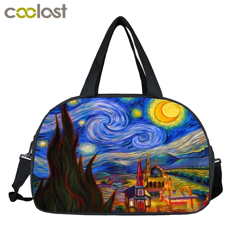 Oil Painting Landscape Starry Night Travel Bag Women Handbags Waterproof Nylon font b Men b font