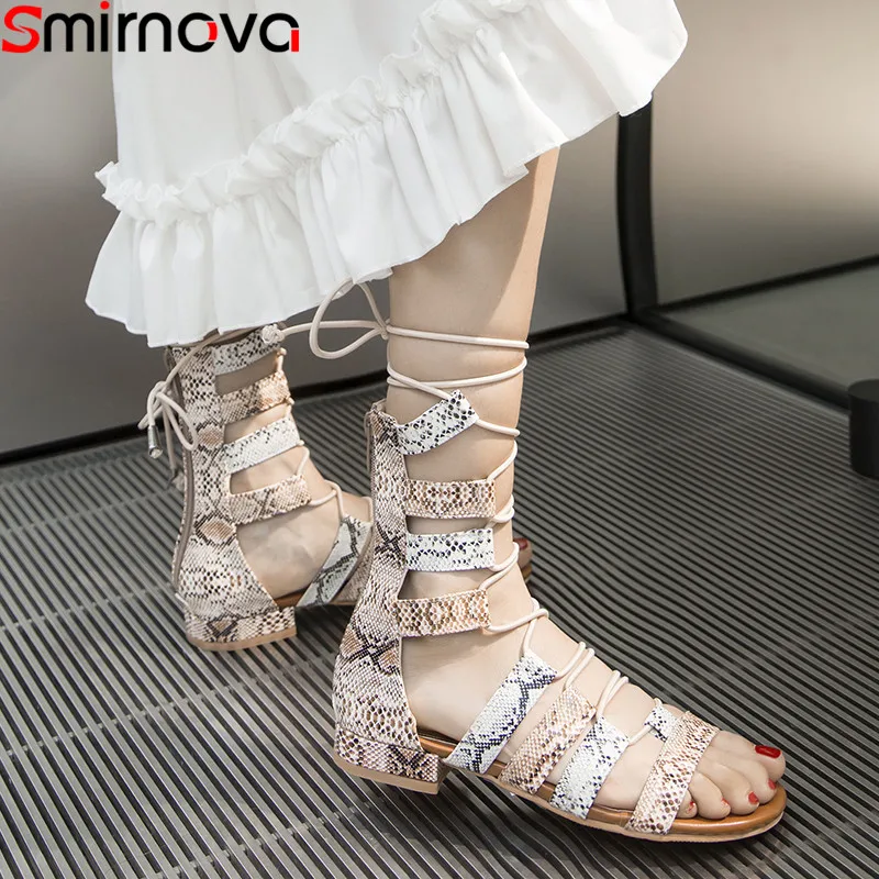 

Smirnova large size 34-46 summer sandals cross tied ladies prom shoes zip ankle strap gladiator sandals women low heels shoes