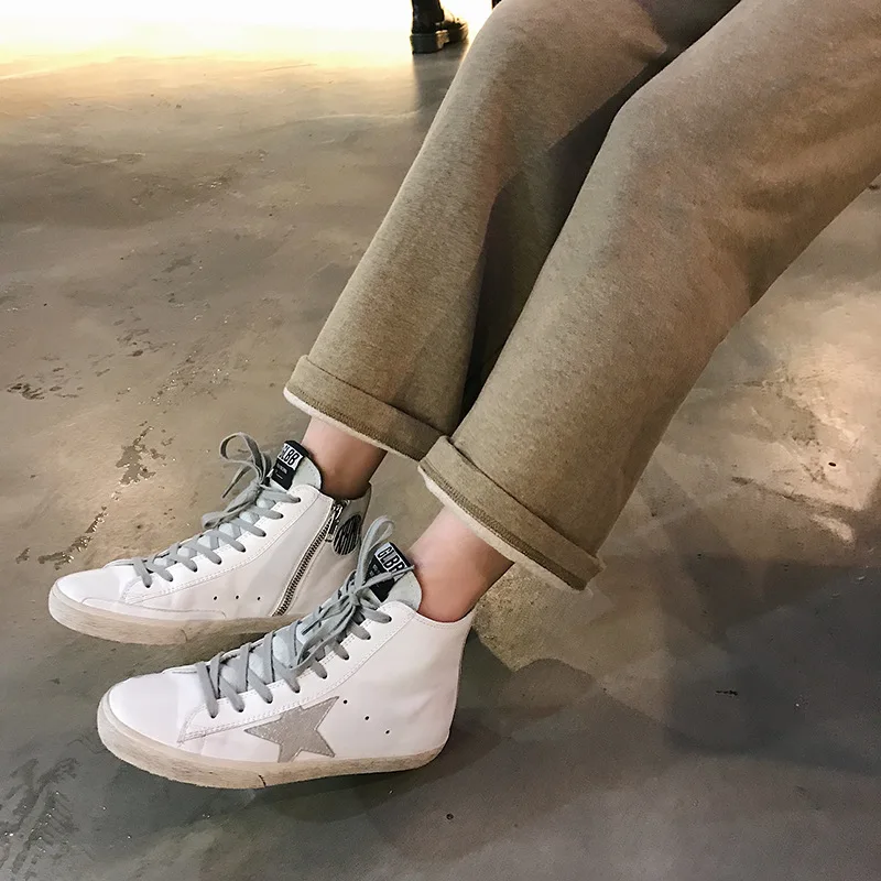 JINBEILEE 2019 Spring New Leather Skateboard Shoes Wild High To Help Increase Small Dirty Shoes Women To Do Old Star Shoes JINBEILEE 2019 Spring New Leather Skateboard Shoes Wild High To Help Increase Small Dirty Shoes Women To Do Old Star Shoes